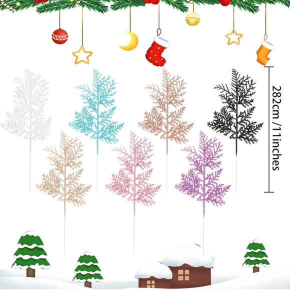 NEW 20Pcs Christmas Glitter Pine Needles Christmas Picks and Sprays Artificial P - Picture 2 of 4